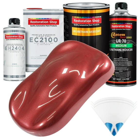 Restoration Shop - Candy Apple Red Metallic Urethane Basecoat with European Clearcoat Auto Paint - Complete Quart Paint Color Kit - Automotive Refinish Coating