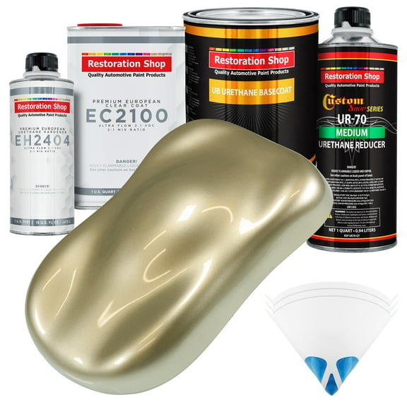 Restoration Shop - Champagne Gold Metallic Urethane Basecoat with European Clearcoat Auto Paint - Complete Quart Paint Color Kit - Automotive Refinish Coating