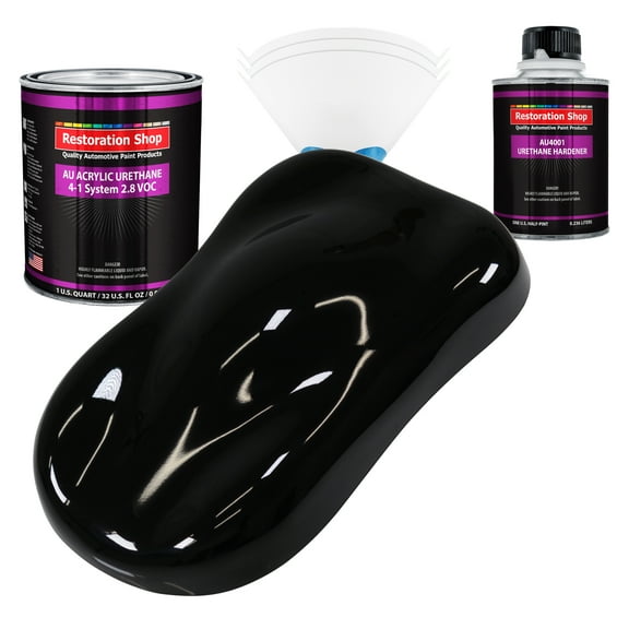 Restoration Shop Chassis Black (Gloss) Acrylic Urethane Auto Paint Complete Quart Paint Kit, Single Stage High Gloss