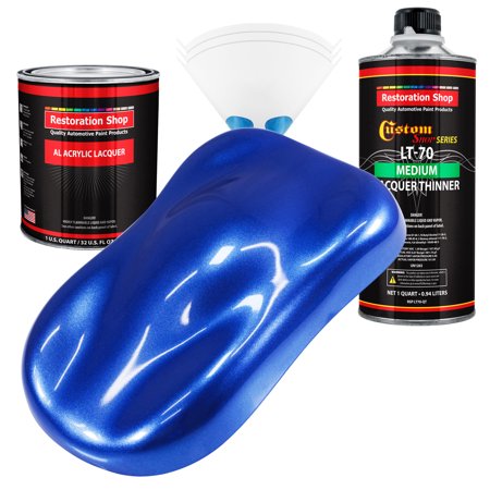 Restoration Shop - Cobalt Blue Firemist Acrylic Lacquer Auto Paint - Complete Quart Paint Kit with Medium Thinner