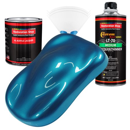 Restoration Shop - Cobra Blue Metallic Acrylic Lacquer Auto Paint - Complete Quart Paint Kit with Medium Thinner