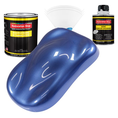Restoration Shop - Cosmic Blue Metallic Acrylic Enamel Auto Paint - Complete Quart Paint Kit - Single Stage High Gloss