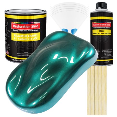 Restoration Shop - Dark Teal Metallic Acrylic Enamel Auto Paint, Complete Gallon Paint Kit, Single Stage High Gloss