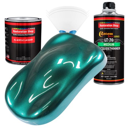 Restoration Shop - Dark Teal Metallic Acrylic Lacquer Auto Paint - Complete Quart Paint Kit with Medium Thinner