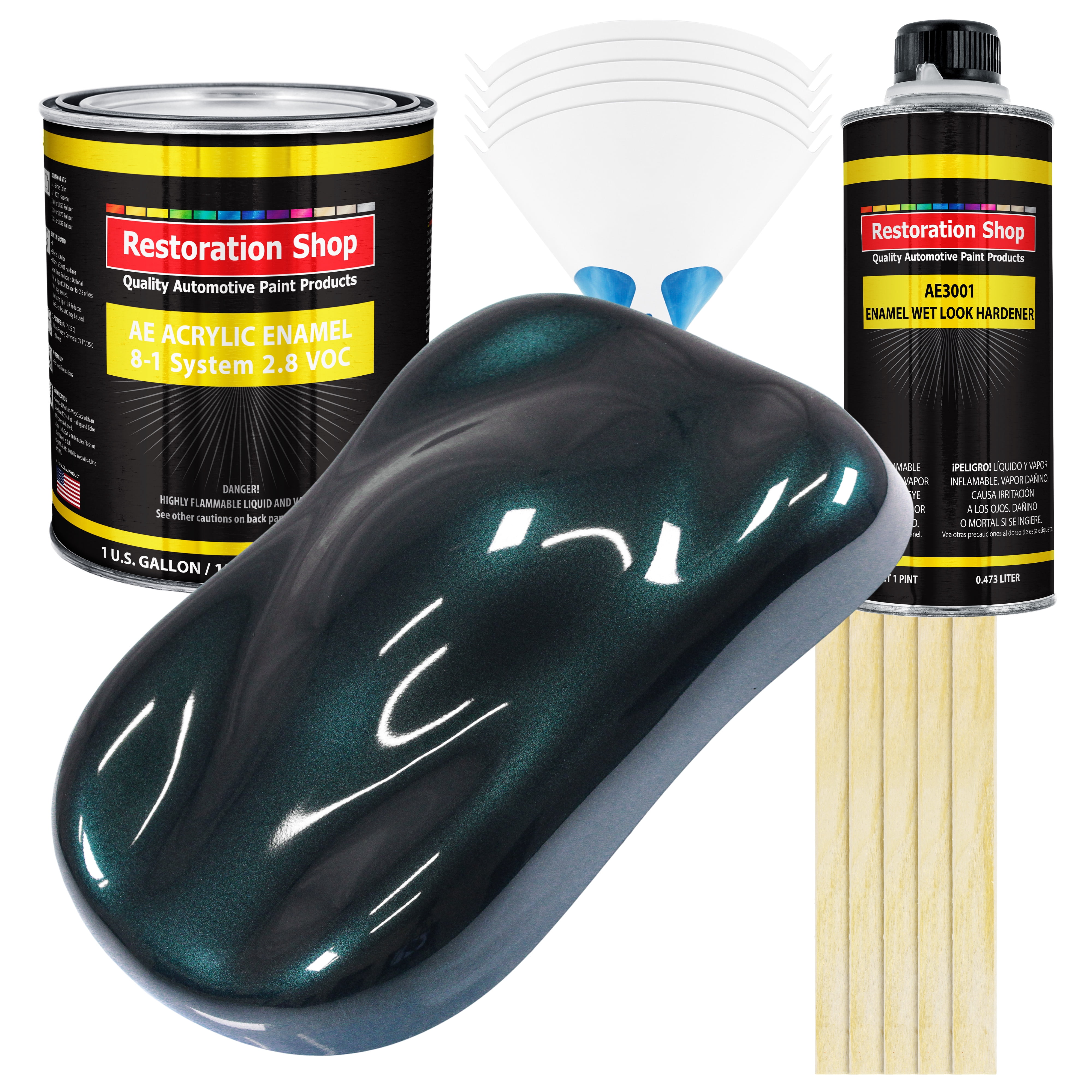 Restoration Shop - Dark Turquoise Metallic Acrylic Enamel Auto Paint, Complete Gallon Paint Kit, Single Stage High Gloss