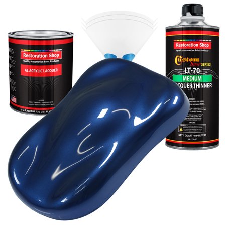Restoration Shop - Daytona Blue Metallic Acrylic Lacquer Auto Paint - Complete Quart Paint Kit with Medium Thinner