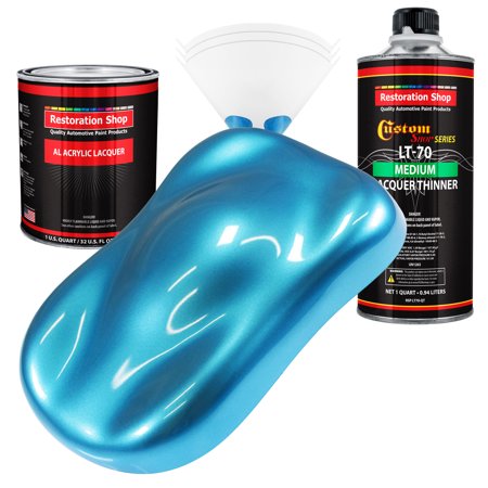 Restoration Shop - Electric Blue Metallic Acrylic Lacquer Auto Paint - Complete Quart Paint Kit with Medium Thinner