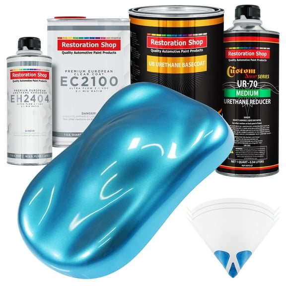 Restoration Shop - Electric Blue Metallic Urethane Basecoat with European Clearcoat Auto Paint - Complete Quart Paint Color Kit - Automotive Refinish Coating