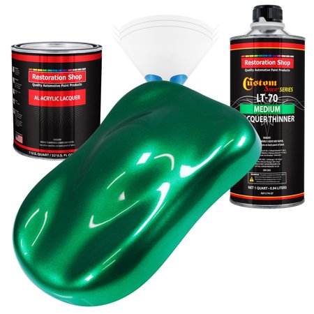 Restoration Shop - Emerald Green Metallic Acrylic Lacquer Auto Paint - Complete Quart Paint Kit with Medium Thinner