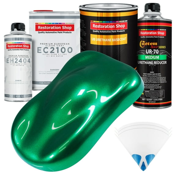 Restoration Shop - Emerald Green Metallic Urethane Basecoat with European Clearcoat Auto Paint - Complete Quart Paint Color Kit - Automotive Refinish Coating