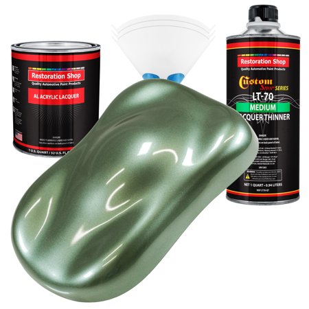 Restoration Shop - Fern Green Metallic Acrylic Lacquer Auto Paint - Complete Quart Paint Kit with Medium Thinner