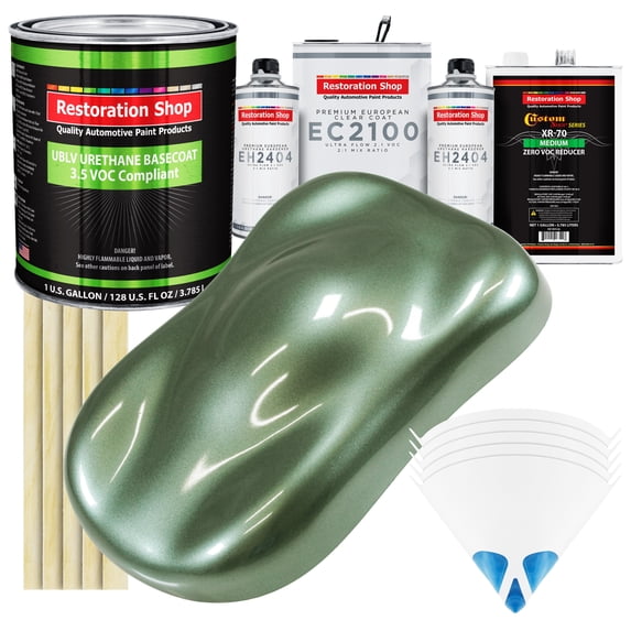 Restoration Shop - Fern Green Metallic - Low V.O.C. Urethane Basecoat with European Clearcoat Auto Paint - Complete Gallon Paint Color Kit - Automotive Coating