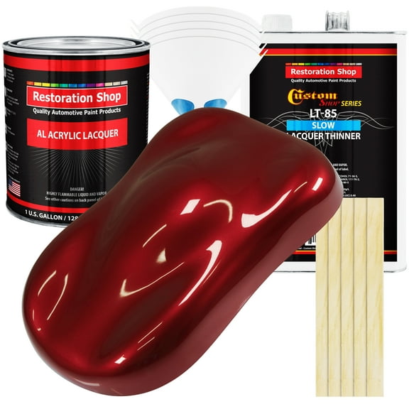 Restoration Shop - Fire Red Pearl Acrylic Lacquer Auto Paint - Complete Gallon Paint Kit with Slow Thinner