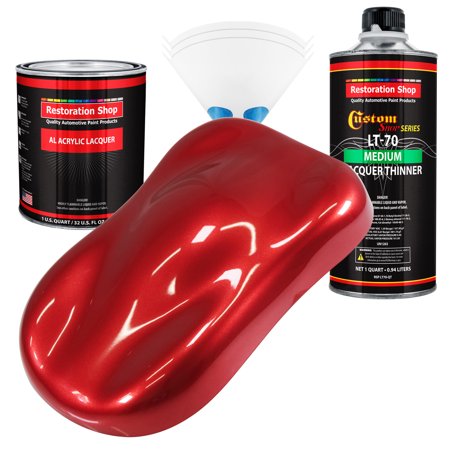 Restoration Shop - Firethorn Red Pearl Acrylic Lacquer Auto Paint - Complete Quart Paint Kit with Medium Thinner