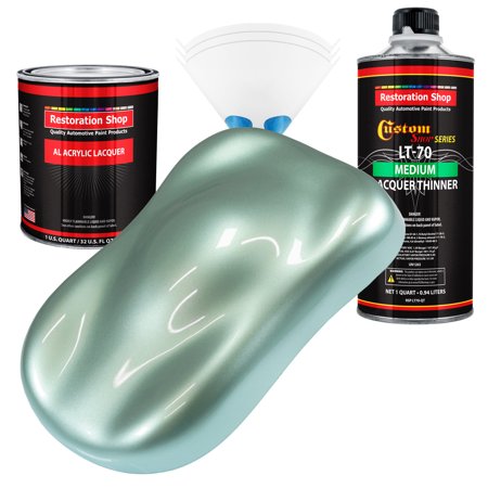 Restoration Shop Frost Green Metallic Acrylic Lacquer Auto Paint - Complete Quart Paint Kit with Medium Thinner