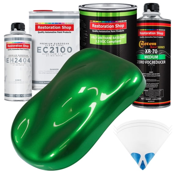 Restoration Shop - Gasser Green Metallic - Low V.O.C. Urethane Basecoat with European Clearcoat Auto Paint - Complete Quart Paint Color Kit - Automotive Coating