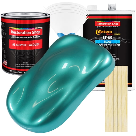 Restoration Shop - Gulfstream Aqua Metallic Acrylic Lacquer Auto Paint - Complete Gallon Paint Kit with Slow Thinner