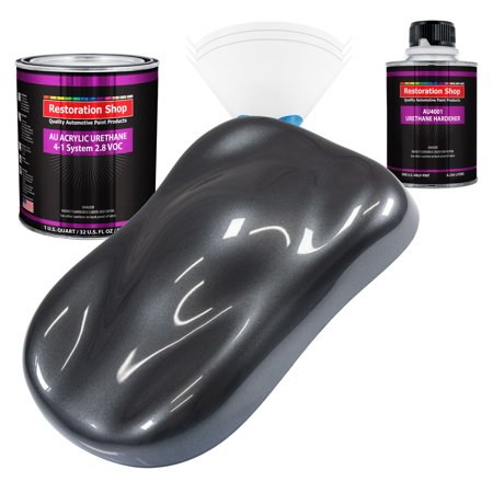 Restoration Shop Gunmetal Grey Metallic Acrylic Urethane Auto Paint Complete Quart Paint Kit, Single Stage High Gloss