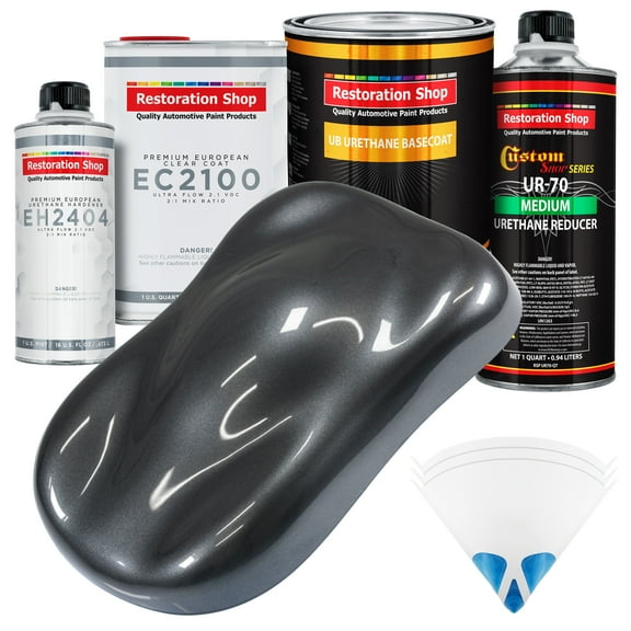 Restoration Shop - Gunmetal Grey Metallic Urethane Basecoat with European Clearcoat Auto Paint - Complete Quart Paint Color Kit - Automotive Refinish Coating