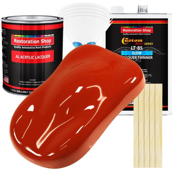 Restoration Shop - Hot Rod Red Acrylic Lacquer Auto Paint - Complete Gallon Paint Kit with Slow Thinner