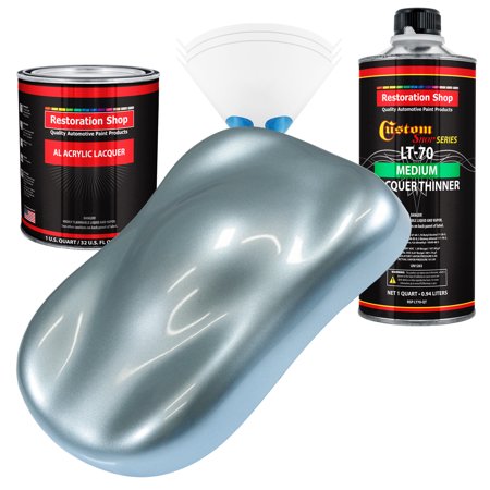 Restoration Shop - Ice Blue Metallic Acrylic Lacquer Auto Paint - Complete Quart Paint Kit with Medium Thinner