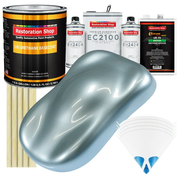 Restoration Shop - Ice Blue Metallic Urethane Basecoat with European Clearcoat Auto Paint - Complete Gallon Paint Color Kit - Automotive Refinish Coating