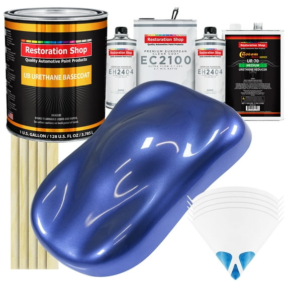 Restoration Shop - Indigo Blue Metallic Urethane Basecoat with European Clearcoat Auto Paint - Complete Gallon Paint Color Kit - Automotive Refinish Coating