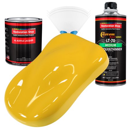 Restoration Shop - Indy Yellow Acrylic Lacquer Auto Paint - Complete Quart Paint Kit with Medium Thinner
