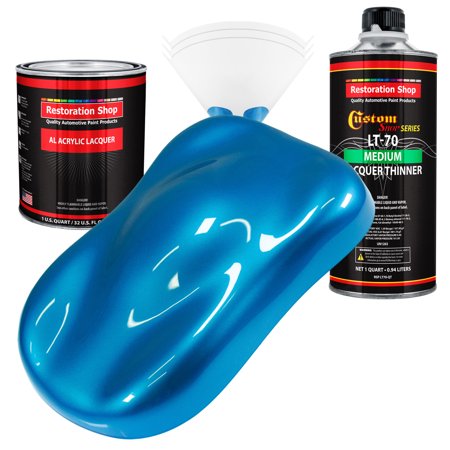 Restoration Shop - Intense Blue Metallic Acrylic Lacquer Auto Paint - Complete Quart Paint Kit with Medium Thinner
