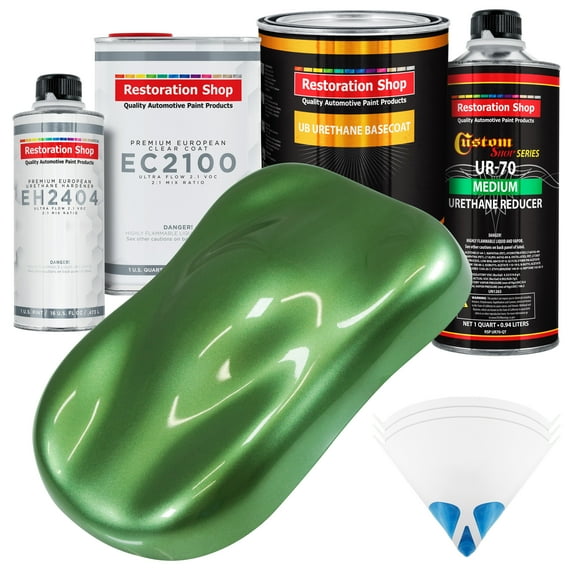 Restoration Shop - Medium Green Metallic Urethane Basecoat with European Clearcoat Auto Paint - Complete Quart Paint Color Kit - Automotive Refinish Coating