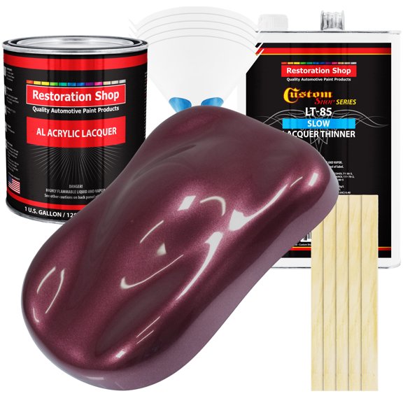 Restoration Shop - Milano Maroon Firemist Acrylic Lacquer Auto Paint - Complete Gallon Paint Kit with Slow Thinner