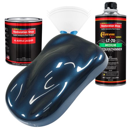 Restoration Shop Moonlight Drive Blue Metallic Acrylic Lacquer Auto Paint - Complete Quart Paint Kit with Medium Thinner
