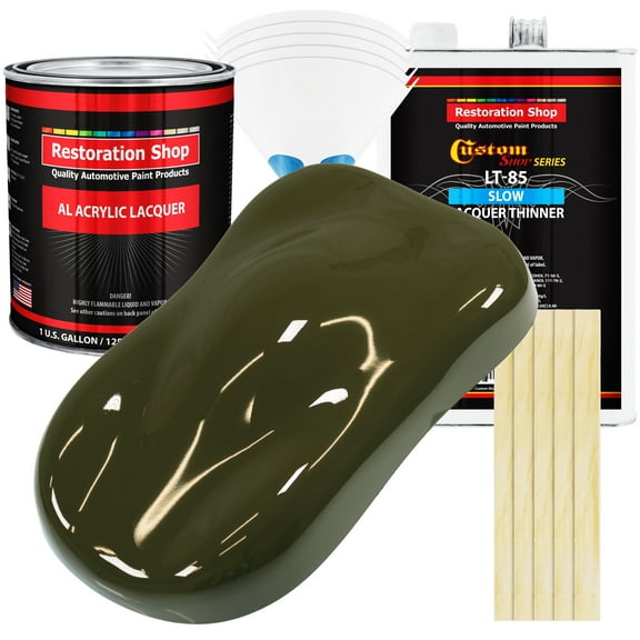 Restoration Shop - Olive Drab Acrylic Lacquer Auto Paint - Complete Gallon Paint Kit with Slow Thinner