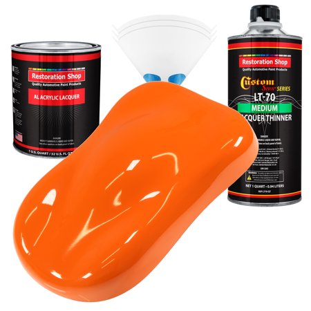 Restoration Shop - Omaha Orange Acrylic Lacquer Auto Paint - Complete Quart Paint Kit with Medium Thinner