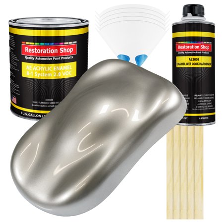Restoration Shop - Pewter Silver Metallic Acrylic Enamel Auto Paint, Complete Gallon Paint Kit, Single Stage High Gloss