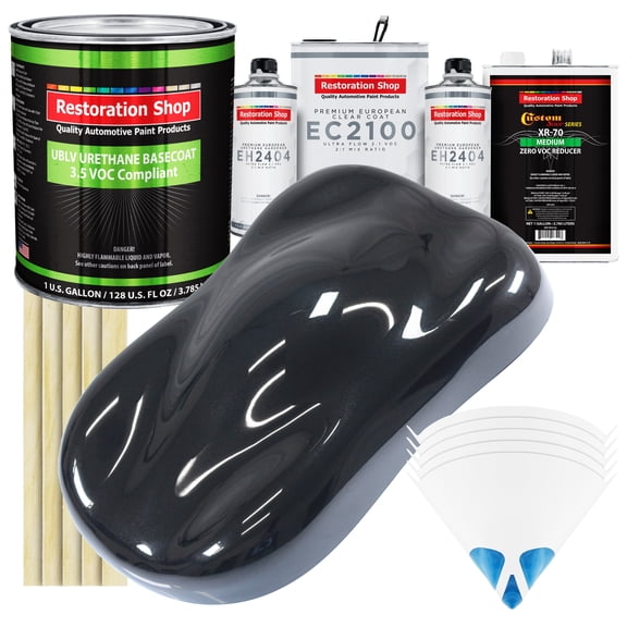 Restoration Shop - Phantom Black Pearl - Low V.O.C. Urethane Basecoat with European Clearcoat Auto Paint - Complete Gallon Paint Color Kit - Automotive Coating