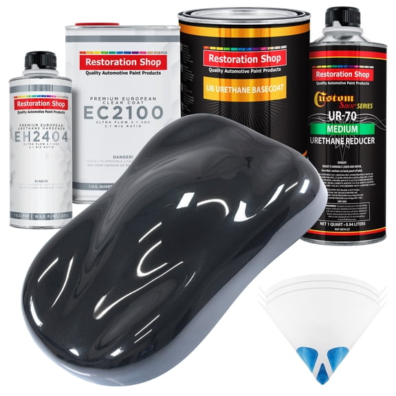 Restoration Shop - Phantom Black Pearl Urethane Basecoat with European Clearcoat Auto Paint - Complete Quart Paint Color Kit - Automotive Refinish Coating