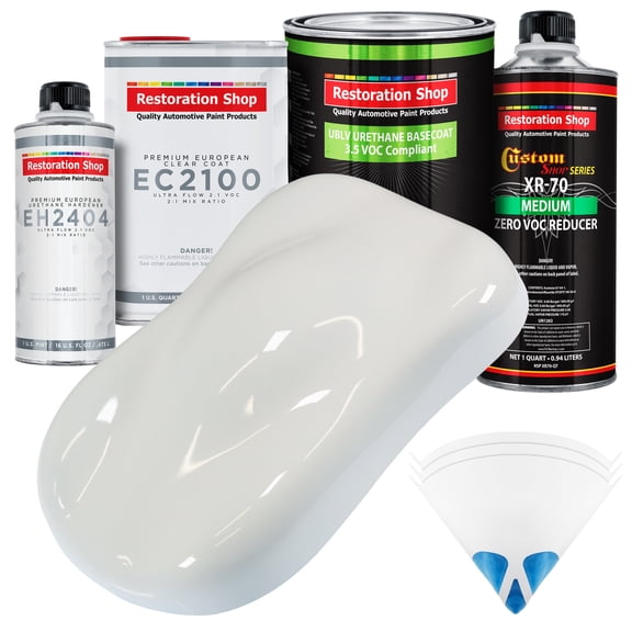 Restoration Shop - Pure White - Low V.O.C. Urethane Basecoat with European Clearcoat Auto Paint - Complete Quart Paint Color Kit - Automotive Coating