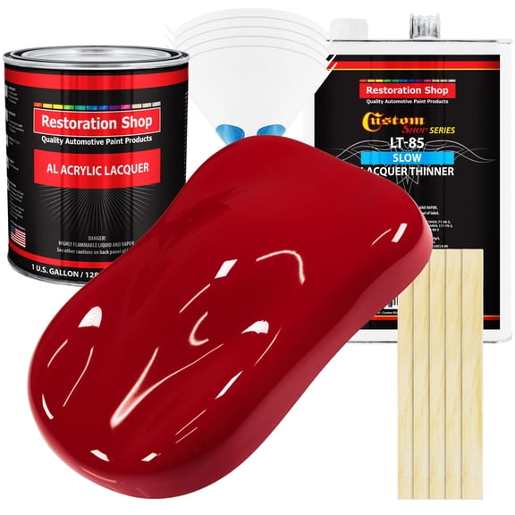 Restoration Shop - Quarter Mile Red Acrylic Lacquer Auto Paint - Complete Gallon Paint Kit with Slow Thinner