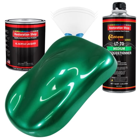 Restoration Shop - Rally Green Metallic Acrylic Lacquer Auto Paint - Complete Quart Paint Kit with Medium Thinner