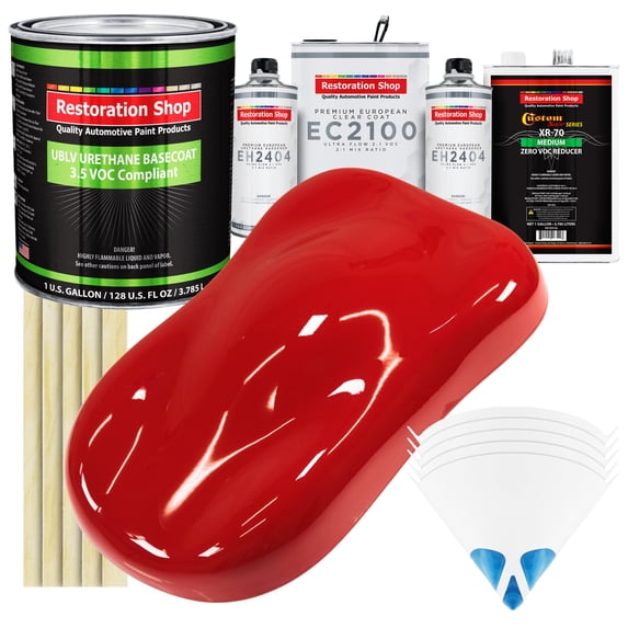 Restoration Shop - Rally Red - Low V.O.C. Urethane Basecoat with European Clearcoat Auto Paint - Complete Gallon Paint Color Kit - Automotive Coating