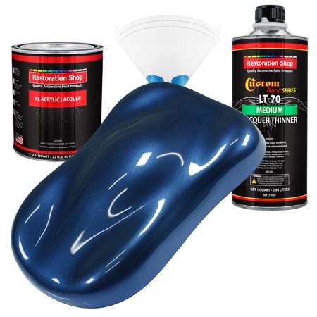 Restoration Shop - Sapphire Blue Metallic Acrylic Lacquer Auto Paint - Complete Quart Paint Kit with Medium Thinner