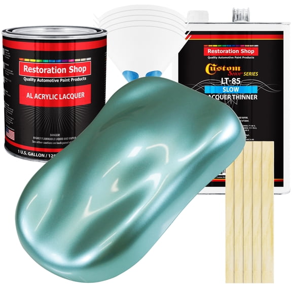 Restoration Shop - Silver Aqua Metallic Acrylic Lacquer Auto Paint - Complete Gallon Paint Kit with Slow Thinner