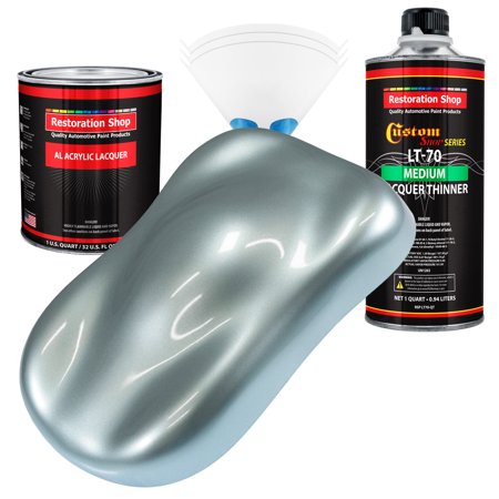 Restoration Shop - Silver Blue Metallic Acrylic Lacquer Auto Paint - Complete Quart Paint Kit with Medium Thinner