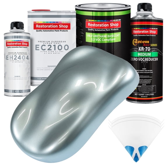 Restoration Shop - Silver Blue Metallic - Low V.O.C. Urethane Basecoat with European Clearcoat Auto Paint - Complete Quart Paint Color Kit - Automotive Coating
