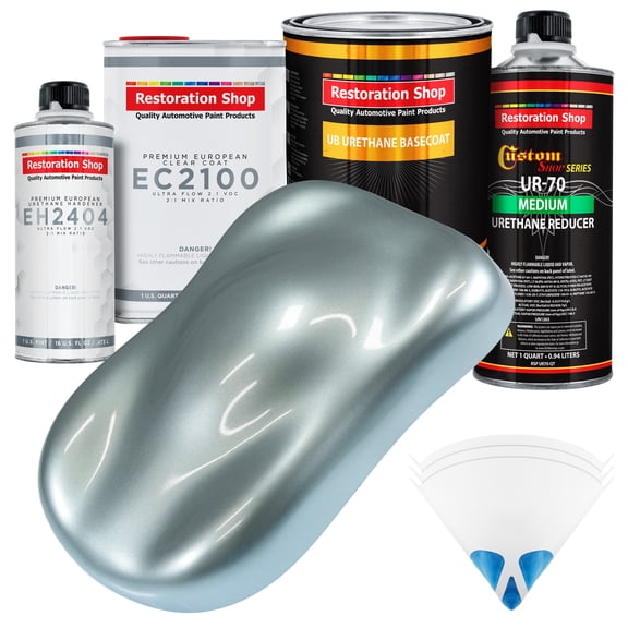 Restoration Shop - Silver Blue Metallic Urethane Basecoat with European Clearcoat Auto Paint - Complete Quart Paint Color Kit - Automotive Refinish Coating