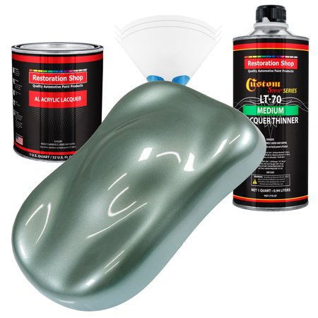Restoration Shop - Slate Green Metallic Acrylic Lacquer Auto Paint - Complete Quart Paint Kit with Medium Thinner