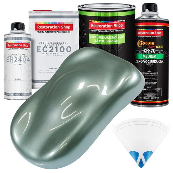Restoration Shop - Slate Green Metallic - Low V.O.C. Urethane Basecoat with European Clearcoat Auto Paint - Complete Quart Paint Color Kit - Automotive Coating