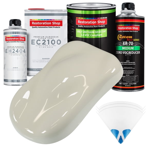 Restoration Shop - Spinnaker White - Low V.O.C. Urethane Basecoat with European Clearcoat Auto Paint - Complete Quart Paint Color Kit - Automotive Coating