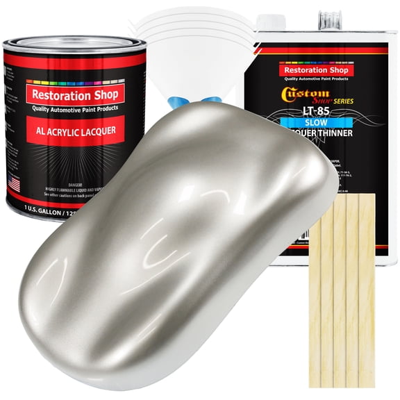 Restoration Shop - Sterling Silver Metallic Acrylic Lacquer Auto Paint - Complete Gallon Paint Kit with Slow Thinner